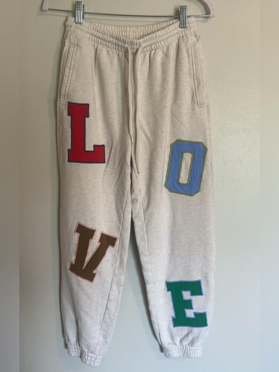 aerie Pants - aerie Cream Sweatpants with Colorful 'LOVE' Letter Patches
